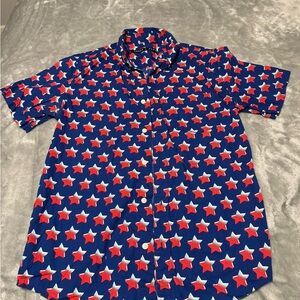 Blue and Red Star Pattern Casual Button Down Shirt Perfect for July 4th
